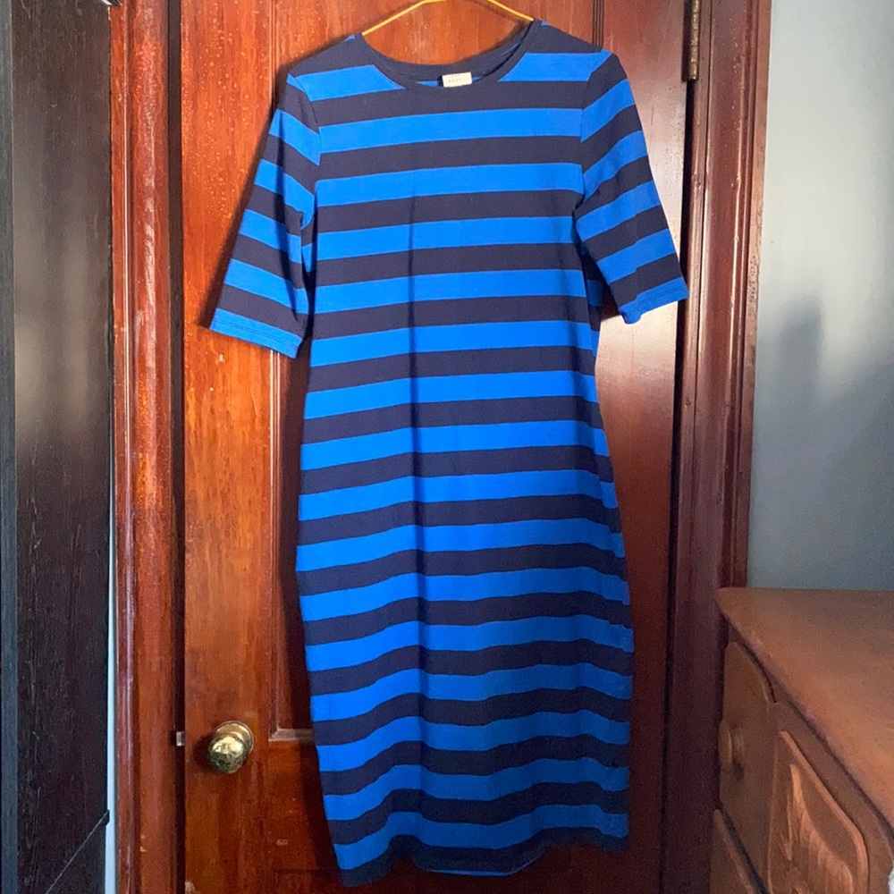A New Day Knit Blue Striped Dress sz M